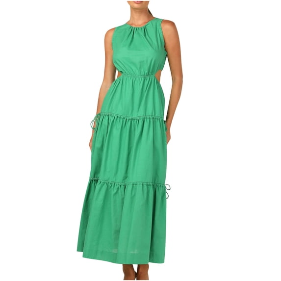 IROINNID Cutout Dress For Women Sleeveless Round Neckline Bohemian Elasty Ankle-Length Dress Strapless Dress