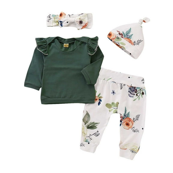 IROINNID Baby Girl Pants Outfits Long-sleeved Flying Sleeve Top Printed Trousers Suit,Green