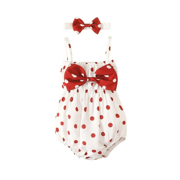 IROINNID Deals Bodysuit For Baby Girl Infant Double Shoulder Strap Romper Baby Girl Summer Bow Jumpsuit Baby Strapless Bag Fart Suit,Red