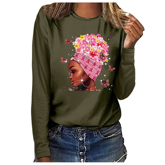 IROINNID Deals Breast Cancer Pullover for Women Breast Cancer Awareness Comfy Top Long Sleeve Sweatshirt Pullover Blouse,Green