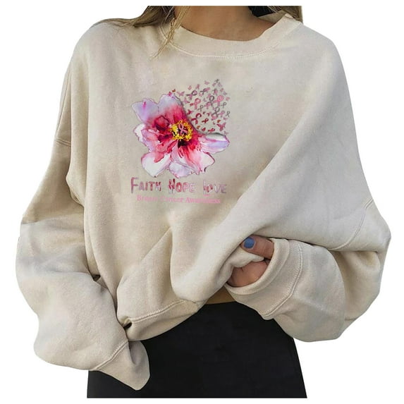 IROINNID Deals Breast Cancer Sweatshirt for Women Breast Cancer Awareness Comfy Long Sleeve Printed Ladies Tops,Watermelon Red