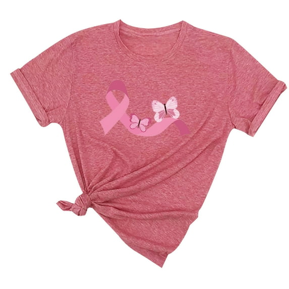 IROINNID Deals Breast Cancer T-Shirt for Women Pink Ribbon Casual Summer Loose Print Round-Neck T-Shirt Short Sleeve Blouse,Pink