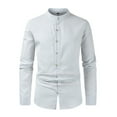 thumbnail image 1 of IROINNID Deals Button Down Shirts for Men Solid Stand Collar Pocket Button Long Sleeve Shirt Blouse,White, 1 of 2