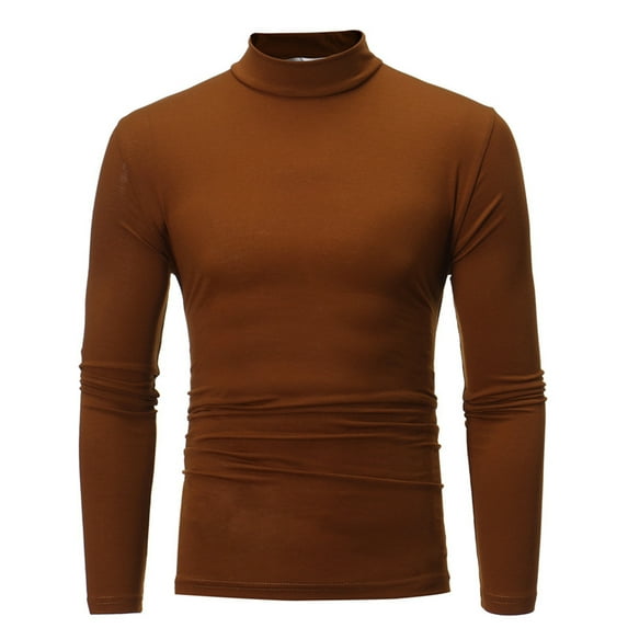 IROINNID Button Up Shirts for Men Mid-collar Long-sleeved Solid Color Stretch Slim Bottoming Shirt Top,Coffee