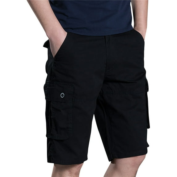 IROINNID Deals Cargo Shorts for Men Workwear Shorts Slim Fit Multi Pocket Zipper Straight Leg Five Piece Pants, Outdoor Sports Shorts,Black