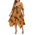 thumbnail image 1 of IROINNID Deals Cocktail Dress for Women Wedding Guest Plus Size Floral Printed Short Sleeve V-Neck Cold Shoulder Sling Dresses Cocktail Dress,Yellow, 1 of 8