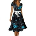 thumbnail image 1 of IROINNID Cocktail Dress for Women Wedding Guest Vintage V Neck Short Sleeve Printing Party Dresses Cocktail Dress,Blue, 1 of 4