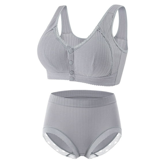 IROINNID Deals Comfort Bras for Elderly Women Sexy Front Button Shaping Cup Shoulder Strap Underwire Bra Plus Size Bra Underwear Set,Gray