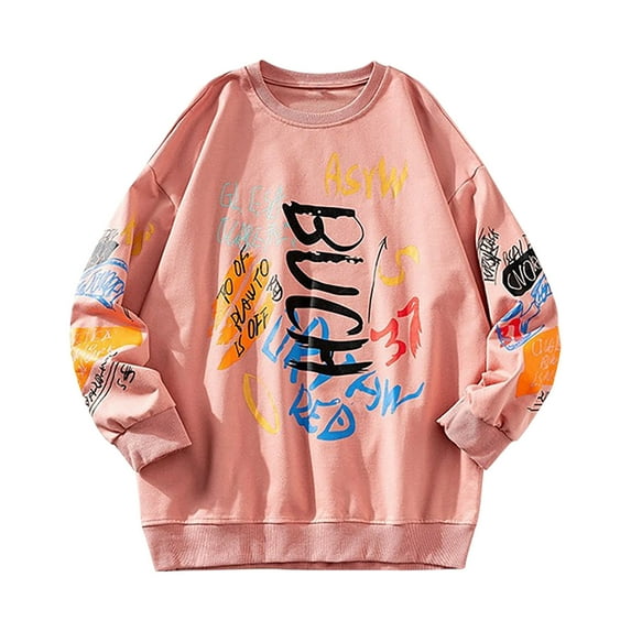 IROINNID Deals Crew Neck Pullover Sweatshirts Casual Winter Sweaters Trendy Long-sleeved Graphic Print Tops Graffiti Plus Size Sweaters,Pink
