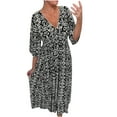 thumbnail image 1 of IROINNID Dress for Women 2023 Casual Cocktail Wedding Guest Dress Summer Elastic Waist V-Neck Print 3/4 Sleeve Loose Dress Surplice Dress,Black, 1 of 6