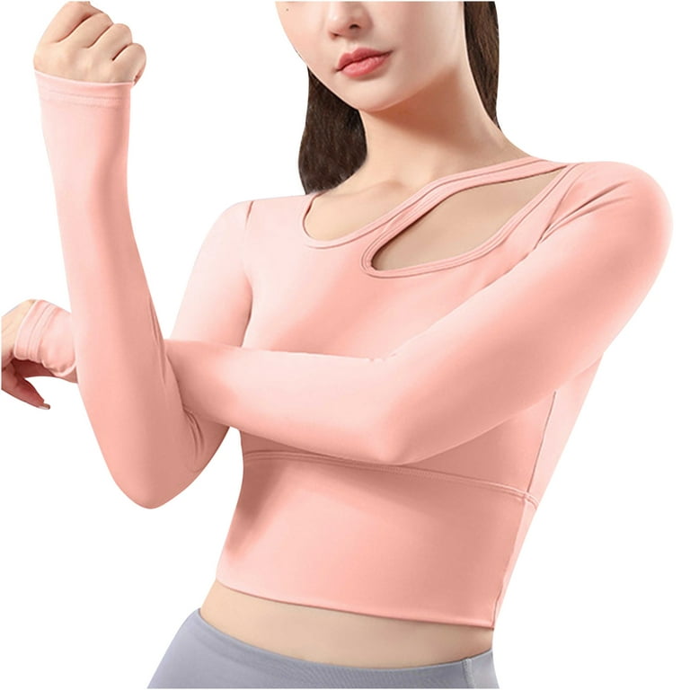 IROINNID Deals Dry Fit Shirt Women Long Sleeve Gym Clothes for Women Quick  Dry With Chest Pad Fixed Integrated Round Neck Cover Head Running Sports