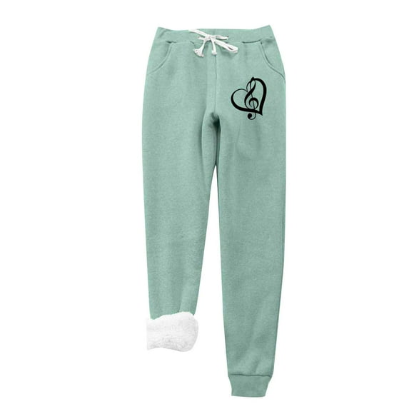 IROINNID Deals Fleece Sweatpants for Women Casual Jogger Love Printing Leggings Drawstring Waist Thick Warm Elastic Pants with Pockets,Green