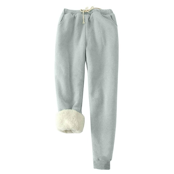 IROINNID Deals Fleece Sweatpants for Women Thermal Printed Winter Pants Lamb Fleece Elastic Thickened Plush Warm Sweatpants Long Pants,Light Blue
