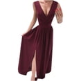 thumbnail image 1 of IROINNID Deals Formal Dress for Women Wedding Guest Evening Night Party Dress Elegant England Loose Sleeveless Solid V-Neck Floor-Length Dress,Red, 1 of 8
