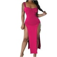 thumbnail image 1 of IROINNID Formal Dress for Women Wedding Guest Homecoming Party Elegant Summer Neck High Fork Color Dress,Hot Pink, 1 of 9