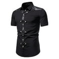 thumbnail image 1 of IROINNID Deals Graphic Shirts for Men Short-Sleeved Turn-Down Collar Solid Buttons Blouse Shirt Tops,Black, 1 of 4