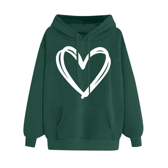 IROINNID Hoodie for Women Fall Comfortable Warm Pullover Heart Pattern Printed Hooded Drawstring Versatile Tops with Pocket,Green