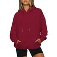 thumbnail image 1 of IROINNID Hoodie for Women Oversized Long Sleeve Versatile Hoodie Casual Solid Plain Basic Pullover Fall Tops,Burgundy, 1 of 5