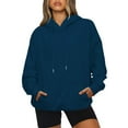 thumbnail image 1 of IROINNID Deals Hoodie for Women Oversized Long Sleeve Versatile Hoodie Casual Solid Plain Basic Pullover Fall Tops,Navy, 1 of 5