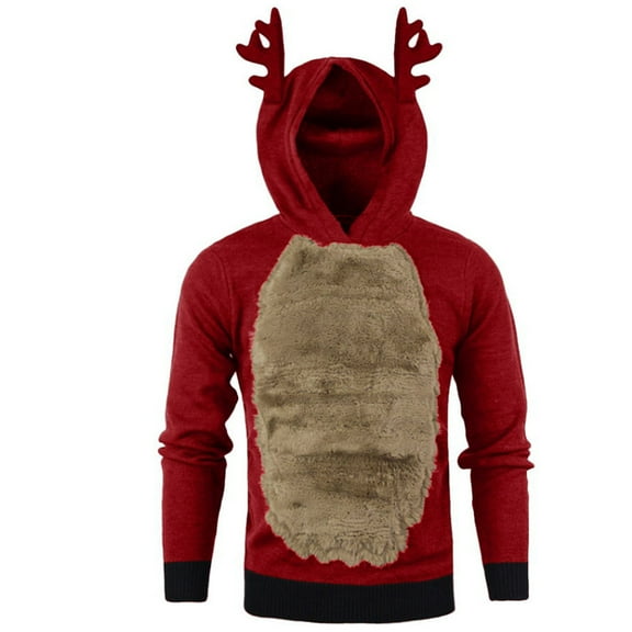 IROINNID Hoodies for Men Comfy Fleece Christmas Antlers Hooded Color Block Sweatshirt,Khaki
