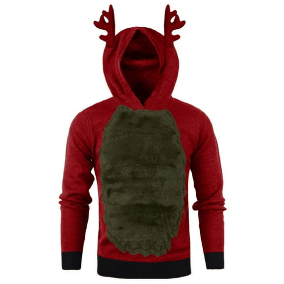 IROINNID Deals Hoodies for Men Comfy Velvet Christmas Antlers Hooded Color Block Sweater Jacket,Army Green