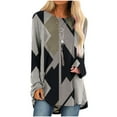 thumbnail image 1 of IROINNID Deals Ladies Long Sleeve T Shirts Lounge Socket Geometry Printed Round-Neck Tops,Black, 1 of 5