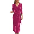 thumbnail image 1 of IROINNID Deals Long Dress for Women Formal Wedding Guest Formal Dress Velvet Chiffon Lace-up Dress Elegant Long Sleeve Evening Gown Solid Color Slimming Skirt,Pink, 1 of 4