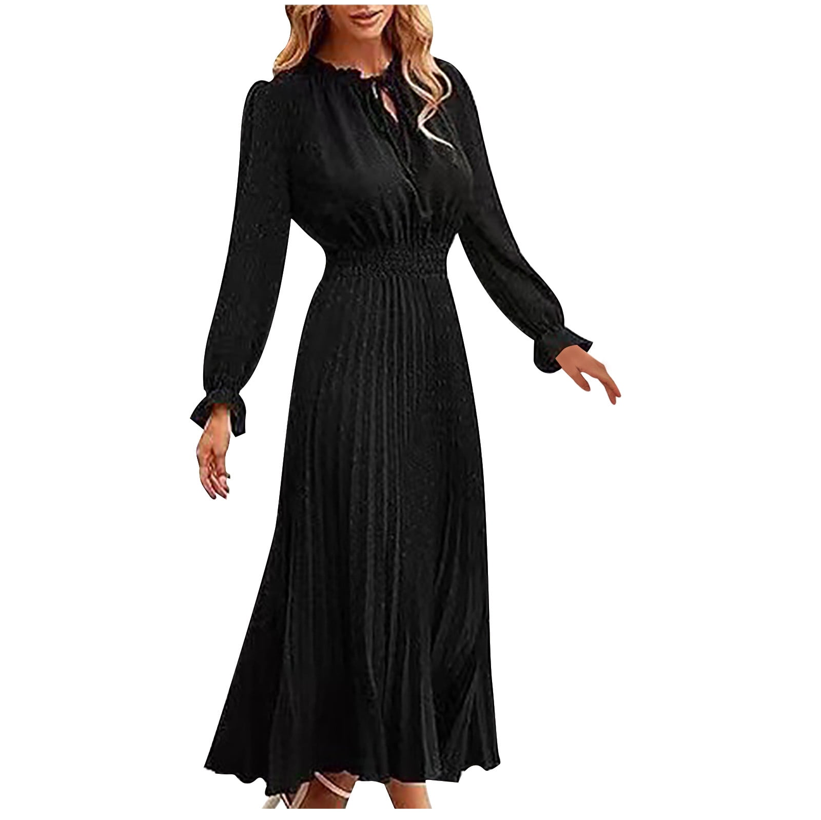 long sleeve dress full length Organic Cotton Maxi - Black featuring a flattering fitted design and long sleeves IROINNID Long Sleeve Dress for