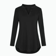 IROINNID Deals Long Sleeve Nursing Shirt for Women Maternity V-Neck Solid Long Sleeve Breast-Feeding Pregnant Nursing Buttons Blouse Tops,Black