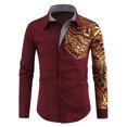 thumbnail image 1 of IROINNID Deals Long Sleeve Shirts for Men Casual Turndown Collar Button Print Top Blouse,Wine, 1 of 3