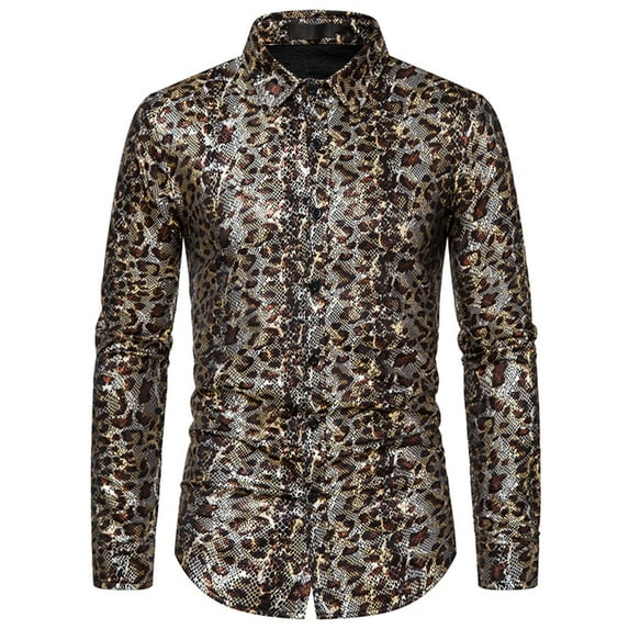 IROINNID Deals Long Sleeve Shirts for Men Comfy Solid Button Closure Sleeve Floral Foil Print Shirts,Black