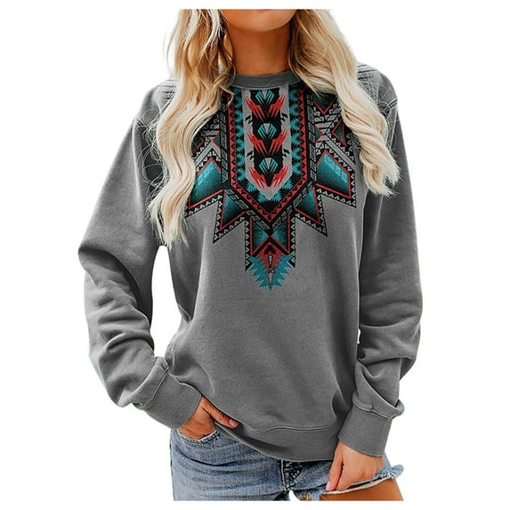 IROINNID Deals Long Sleeve T-Shirts for Women Lounge Printing Round Neck Loose T-Shirt Autumn Blouse Pullover Tops Hoodless Sweatshirts,Gray