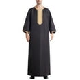 thumbnail image 1 of IROINNID Deals Men's Muslim Robe Arab Middle Robe Long Style 8/4 Sleeve Embroidered Standing Neck Long Shirt Robe,Black, 1 of 9
