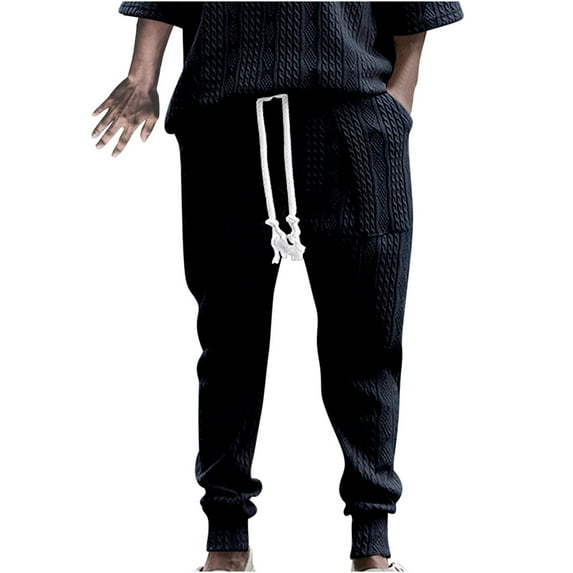 IROINNID Mens Cargo Pants Solid Color Sport Loose Pleated Small Legs Drawstring Solid Color Full Length Pants,Navy