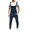 thumbnail image 1 of IROINNID Mens Cargo Pants Solid Pocket Ripped Pants Classic Cargo Casual Denim Jumpsuit Rompers,Dark Blue, 1 of 8