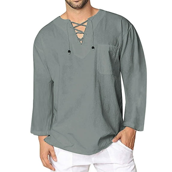 IROINNID Deals Mens Pullover Shirts Long Sleeve Solid Color V-Neck Shirts Pullover Blouse Tops,Gray