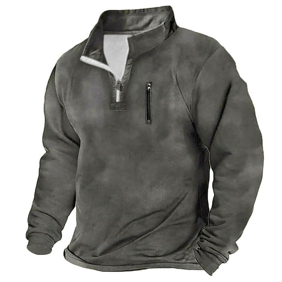 IROINNID Deals Mens Pullover Shirts Long Sleeve Turndown Pullover Button Slim Fit 3D Vintage Printing Tops,Gray