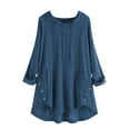 thumbnail image 1 of IROINNID Deals Plus Size Shirts for Women Cotton Shirts for Women Comfy Long Sleeve Hooded Button Round Neck Cotton Linen Top T-shirt,Blue, 1 of 7
