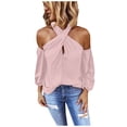 thumbnail image 1 of IROINNID Deals Polyester Long Sleeve T Shirt for Women Comfy Backless Solid Color Shirt Strapless Tops,Pink, 1 of 6