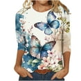 thumbnail image 1 of IROINNID Polyester Long Sleeve T Shirt for Women Comfy Printed Loose T-shirt Mid-length Blouse Round Neck Tops,Blue, 1 of 5
