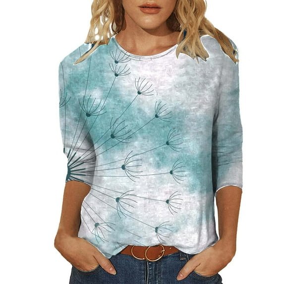 IROINNID Deals Polyester Long Sleeve T Shirt for Women Comfy Printed T-shirt Mid-length Blouse Round Neck Tops,Gray