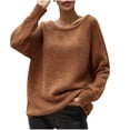 thumbnail image 1 of IROINNID Deals Pullover Sweater for Women Autumn/Winter Off Shoulder Round Neck Pullover Knitted Loose Sweater,Brown, 1 of 7