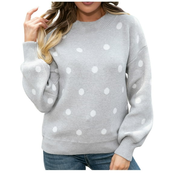 IROINNID Deals Pullover Sweater for Women Comfortable Dot Print Long Sleeve Pullover Round Neck Cute Warm Versatile Sweater,Gray