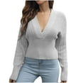 thumbnail image 1 of IROINNID Pullover Sweater for Women Fall Hollow Out Casual Comfortable V-Neck Long Sleeve Elastic Waist Sweater,Gray, 1 of 5