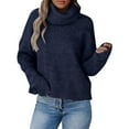 thumbnail image 1 of IROINNID Deals Pullover Sweater for Women Winter Turtleneck Warm Sweater Long Sleeve Knitted Loose Fit Casual Daily Tops,Dark Blue, 1 of 6