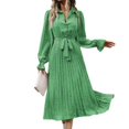 thumbnail image 1 of IROINNID Deals Semi Formal Dress for Women Long Sleeve A-Line Dress V-neck Bandage High Waist Shirt Dress,Green, 1 of 7