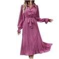 thumbnail image 1 of IROINNID Deals Semi Formal Dress for Women Long Sleeve A-Line Dress V-neck Bandage High Waist Shirt Dress,Hot Pink, 1 of 9