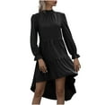 thumbnail image 1 of IROINNID Deals Semi Formal Dress for Women Long Sleeve Asymmetrical Dress Solid Round Neck Irregular Skirt Dress,Black, 1 of 5