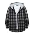 thumbnail image 1 of IROINNID Deals Shacket for Men Button Down Comfy And Winter Long Sleeve Solid Color Shirt Top Plaid Hooded Shirt,Black, 1 of 9