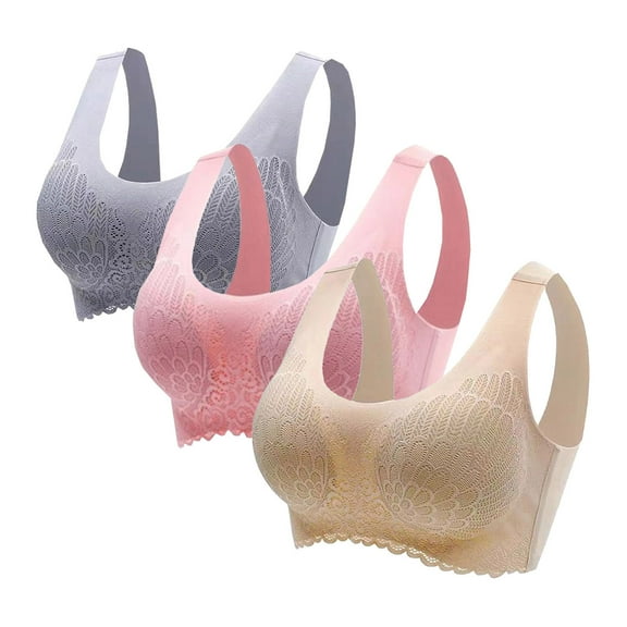 IROINNID Sport Bra for Women Lace Bra for Women 3-Pack Top Bra Wire Free Base Vest Style Sports Underwear,Pink